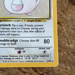 1999 Pokemon Set Unlimited Chansey Rare Holo #3/102 - Image 4