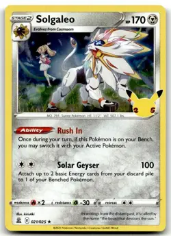 Solgaleo 021/025 Holo Rare Celebrations Pokemon Holo Lightly Played - Image 1