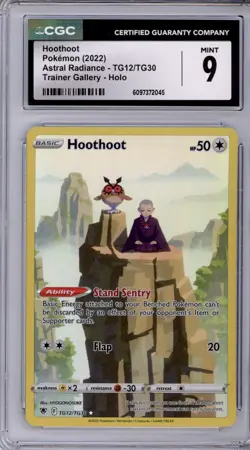 CGC 9 Hoothoot Pokemon SWSH Astral Radiance Trainer Gallery Holo TG12 - Image 1