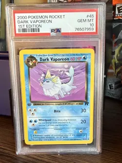 Pokemon Dark Vaporeon Team Rocket 1st Edition #45 PSA 10 Gem Mint - Image 1