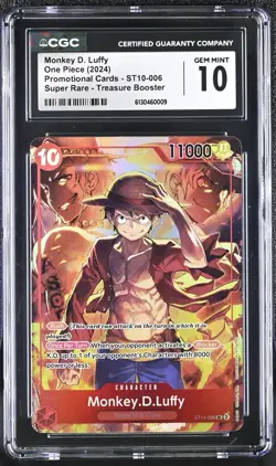 One Piece CCG Monkey.D.Luffy Treasure Booster Super Rare Promo ST10-006 CGC 10 - Image 1