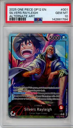 PSA 10 Silvers Rayleigh One Piece Leader Alt Art Holo OP12-001 - Image 1