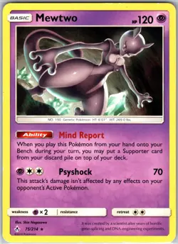 Mewtwo 75/214 Rare Regular Card SM - Unbroken Bonds Pokemon TCG LP - Image 1