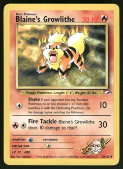 Pokemon Cards Blaine's Growlithe 35/132 Gym Heroes Uncommon NM - Image 1