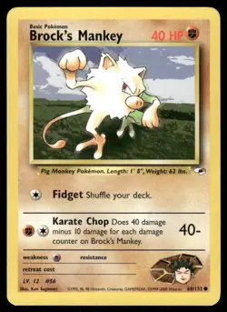 Pokemon Cards Brock's Mankey 68/132 Gym Heroes Common LP - Image 1