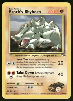 Pokemon Cards Brock's Rhyhorn 22/132 Gym Heroes Rare NM - Image 1