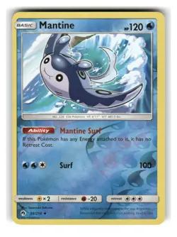 Mantine 58/214 Uncommon Lost Thunder Pokemon Reverse Holo Lightly Played - Image 1