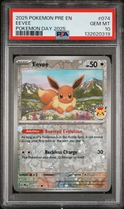 2025 POKEMON PRE EN-PRISMATIC EVOLUTIONS POKEMON DAY 2025 #074 EEVEE PSA 10 - Image 1
