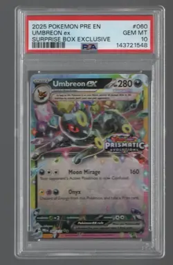 2025 POKEMON PRISMATIC EVOLUTION UMBREON EX SUPRISE BOX STAMP 060/131 PSA 10 - Image 1