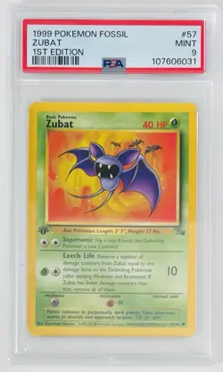 1999 Pokemon Fossil Zubat First Edition 57/62 PSA 9 - Image 1