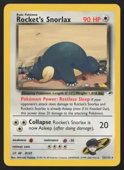 Rocket's Snorlax 33/132 Unlimited Rare Gym Heroes Pokemon English MP - Image 1