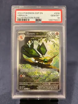 2024 Pokemon SSP-EN Surging Sparks #206 Vibrava Illustration Rare PSA 10 - Image 1