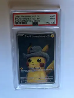 2023 POKEMON VAN GOGH BLACK STAR PROMO #085 PIKACHU WITH GREY FELT HAT PSA 9 - Image 1