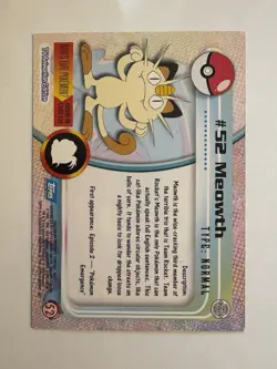 Meowth #52 Blue Label First Edition 🔥 Topps Pokemon 1999 Good Condition - Image 2