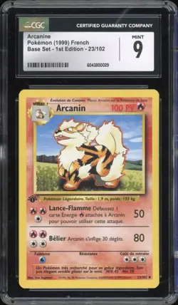 1999 Pokemon FRENCH 1st Edition Base Set Arcanin-Arcanine 23/102 CGC 9 MINT - Image 1