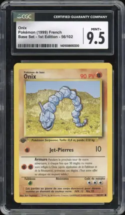 1999 Pokemon FRENCH 1st Edition Base Set Onix 56/102 CGC 9.5 MINT + - Image 1