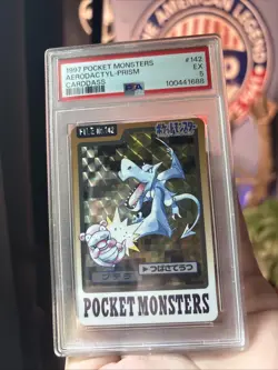 Pokemon Carddass 1997 Pocket Monsters Aerodactyl Holo Prism No. 142 PSA 5 NM-MT - Image 1