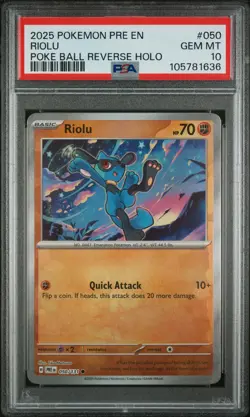 2025 POKEMON PRE EN-PRISMATIC EVOLUTIONS MASTER BALL REVERSE HOLO RIOLU PSA 10 - Image 1