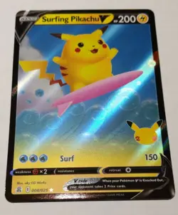 Surfing Pikachu V - 008/025 - Rare Holo Card - Pokemon Celebrations pack fresh - Image 1
