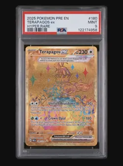 Pokemon TCG 2025 Terapagos ex Gold Hyper Rare 180/131 S&V Prismatic PSA 9 MINT - Image 1