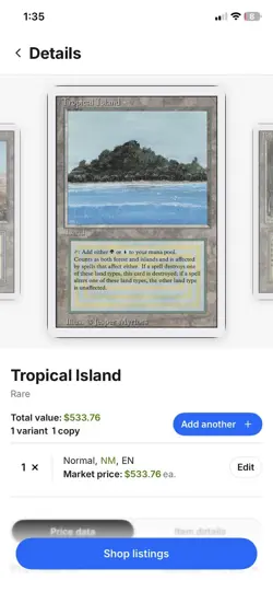 Magic: The Gathering Tropical Island Revised Edition Rare Land Card Regular - Image 3