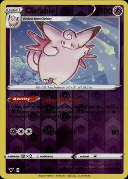 Clefable Rare SWSH04: Vivid Voltage 064/185 Psychic Reverse Holo Pokemon Card - Image 1