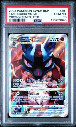PSA 10 GEM MINT Lucario VSTAR Promo SWSH291 Crown Zenith ETB Pokemon Card - Image 1