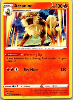 Arcanine 028/192 Rare Rebel Clash Pokemon Near Mint - Image 1