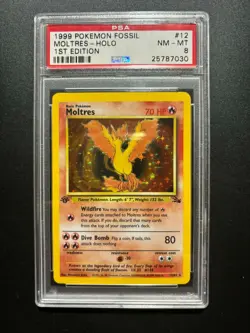 1999 POKEMON FOSSIL 1ST ED #12 MOLTRES-HOLO PSA 8 - Image 1