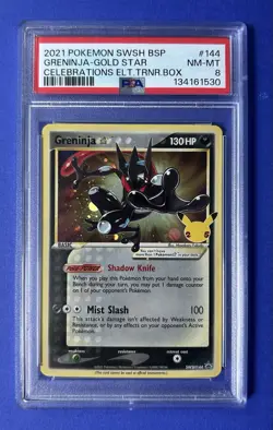 2021 Pokemon SWSH BSP Greninja Gold Star Celebrations ETB #144 PSA 8 NM-MT - Image 1