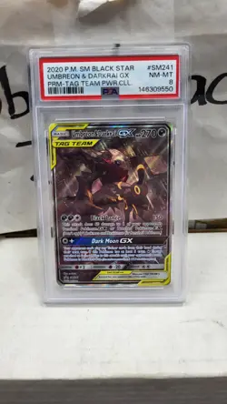 2020 UMBREON DARKRAI GX BLACK PROMO TAG TEAM FULL ART POKEMON PSA 8 NM-MT #SM241 - Image 2