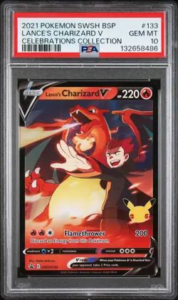 2021 POKEMON SWSH BLACK STAR PROMO #133 LANCE'S CHARIZARD V PSA 10 - Image 1