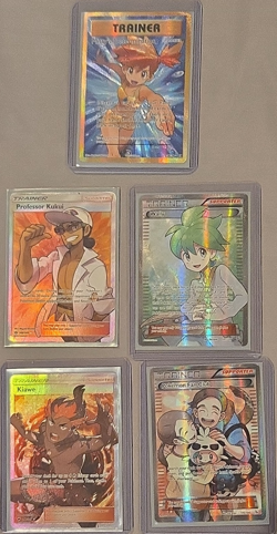 Pokemon TCG 5 Card Lot Full Art Holo Misty Kukui Wally Kiawe Fan Club - Image 1