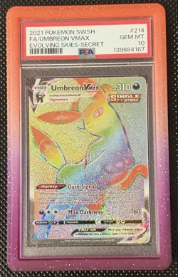 2021 Pokemon SWSH Evolving Skies Secret #214 FA Umbreon VMAX PSA 10 *WITH GUARD* - Image 1
