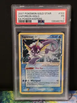 Vaporeon Gold Star 102/108 2007 Pokemon EX Power Keepers Holo PSA 1 - Image 1