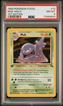 1999 POKEMON FOSSIL #13 MUK -HOLO 1ST EDITION PSA 8 - Vintage WOTC - Image 1