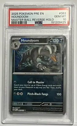 2025 POKEMON PRISMATIC EVOLUTIONS #063 ENG HOUNDOOM MASTER BALL REVERSE PSA 10 - Image 1