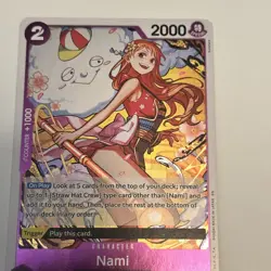 ONE PIECE CCG card: Nami [ft. Zeus] prb02-012 R, foil, English, Sunohara, tag SP - Image 1
