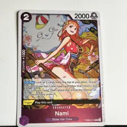 ONE PIECE CCG card: Nami [ft. Zeus] prb02-012 R, foil, English, Sunohara, tag SP - Image 3