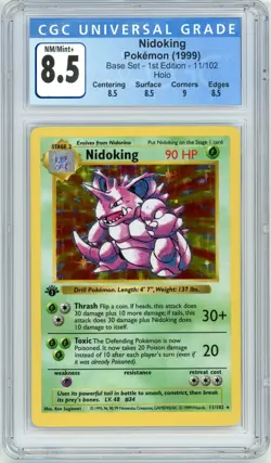 Pokemon Nidoking #11 Base Set 1st Edition Shadowless Holo CGC 8.5 NM/Mint+ - Image 1