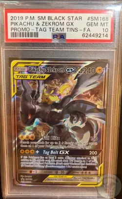 PSA 10 Pikachu & Zekrom GX SM168 Sun Moon Black Star Promo Tag Team Tins Pokemon - Image 1
