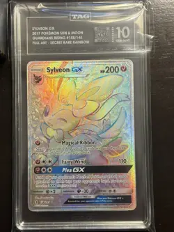 2017 POKEMON SUN & MOON GUARDIANS RISING SECRET #158 FULL ART/SYLVEON GX TAG 10 - Image 1