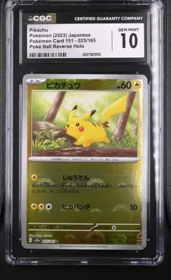 Pikachu 025/165 Reverse Holo Pokeball Japanese SV2a Pokemon 151 CGC 10 Gem Mint - Image 1