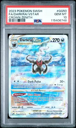 2023 POKEMON SWORD & SHIELD CROWN ZENITH #GG50 FULL ART/DARKRAI VSTAR PSA 10 - Image 1