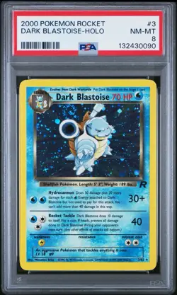 2000 POKEMON ROCKET #3 DARK BLASTOISE-HOLO PSA 8 *CRAZY SWIRL* - Image 1