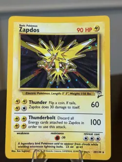 Pokemon TCG Zapdos 20/130 Base Set 2 Holo SWIRL Rare WOTC VTG 2000 MP - Image 1