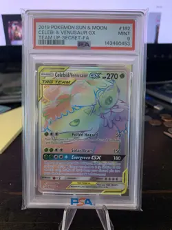 2019 POKEMON SUN & MOON TEAM UP #159 FULL ART/CELEBI & VENUSAUR GX PSA 9 - Image 1