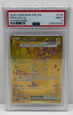 🔥2025 POKEMON PRE EN-PRISMATIC EVOLUTIONS HYPER RARE #179 PIKACHU EX PSA 9!🔥 - Image 1