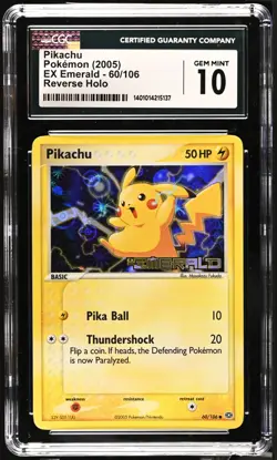 2005 POKEMON EX EMERALD REVERSE HOLO #60 PIKACHU CGC 10 GEM MINT - Image 1