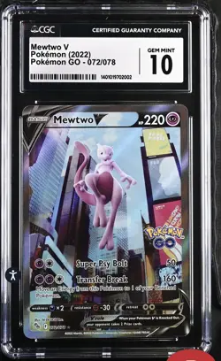 CGC 10 Mewtwo V 072/078 Alternate Full Art Pokemon GO Pokemon Card - Image 1